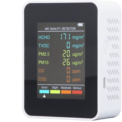 Moniteur de qualité de l'air portable avec écran LCD rétroéclairé, détecteur CO2 TVOC HCHO PM2.5 PM10 avec alarme, blanc,de
