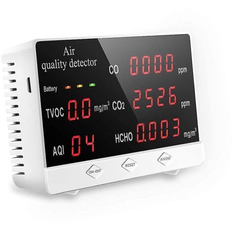 Moniteur de qualité de l'air - Testeur précis de CO2, formaldéhyde (HCHO), TVOC/AQI - Détecteur de gaz multifonctionnel avec enregistrement en temps réel des valeurs moyennes pour la maison
