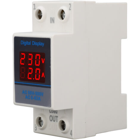 Moniteur de Tension et Courant Monophasé avec Transformateur pour Rail Din, AC 50‑500V 0‑63A, Double Affichage