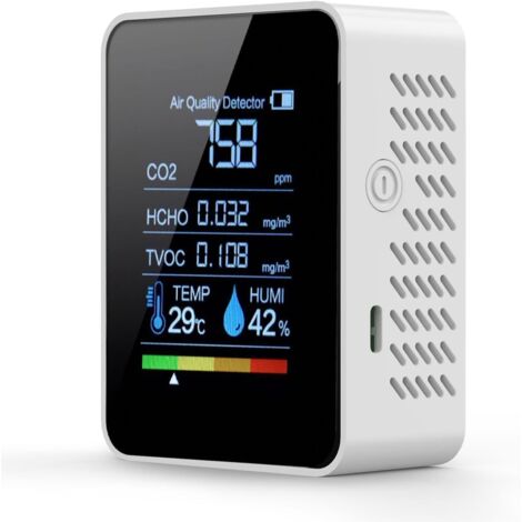 Moniteur intelligent 5 en 1 de qualité de l'air intérieur avec affichage LED couleur en temps réel du dioxyde de carbone.