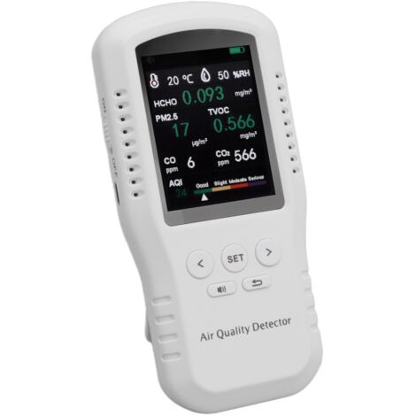 Moniteur Portable de qualité de L'Air, Compteur D'Air Intérieur HCHO PM2.5 LCD 3,2 Pouces pour Détecteur HCHO TVOC CO CO2, Détecteur de Gaz à Air Portatif pour Bureau, Maison, Diverses Occasions