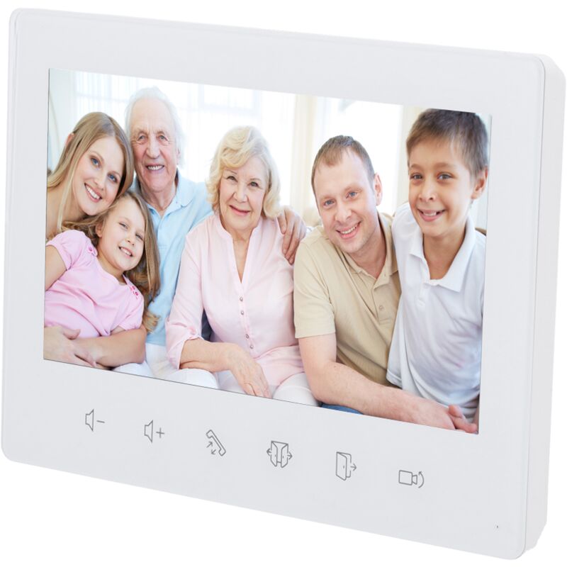 Moniteur pour interphone vidéo - Ecran tft de 7' - Audio Bidirectionnel - 2 fils analogiques - Boutons tactiles - Montage en surface Blanc