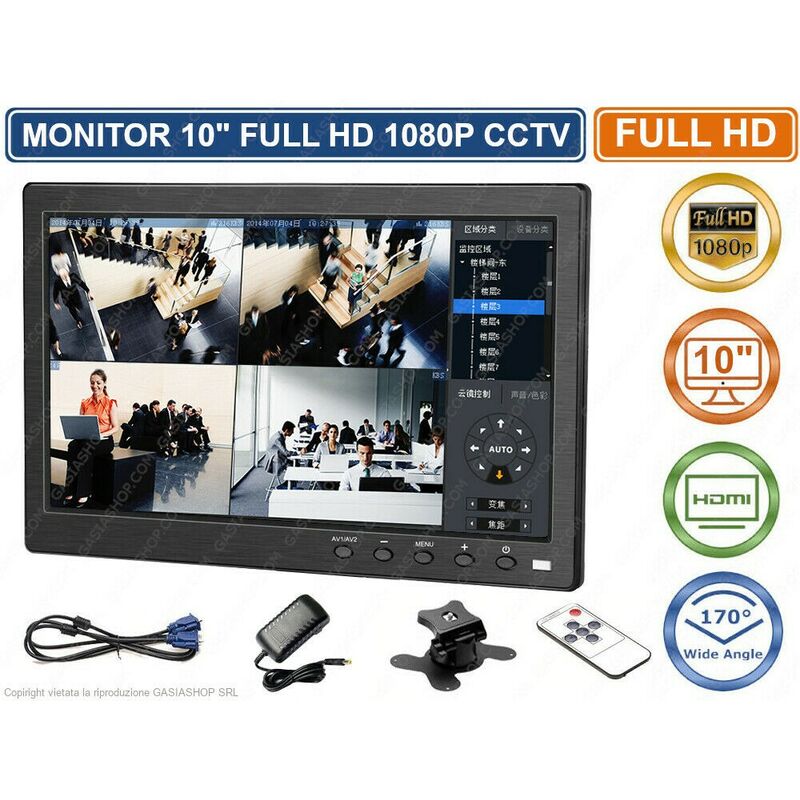 Image of BS - monitor 10' pollici full 1080P colori av vga hdmi bnc videosorveglianza video pc
