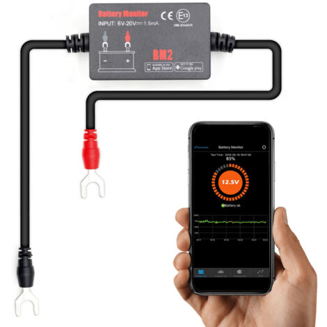 Monitor de batería BT4.0 con voltaje de entrada de 6-20V herramienta de diagnóstico de baterías para automóviles aplicación para smartphone compatible con baterías de vehículos de 12V.