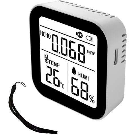 Monitor de calidad del aire 3 en 1: Detector de alta precisión de formaldehído, temperatura y humedad (HCHO) con función de alarma para el hogar, la oficina y el automóvil.