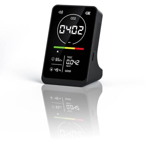 Monitor de Calidad del Aire 4 en 1, Detector de CO2, Medidor de Dióxido de Carbono TVOC Temperatura Humedad, Batería Recargable 2500 mAh USB-C para Casa Oficina Gimnasio Coche
