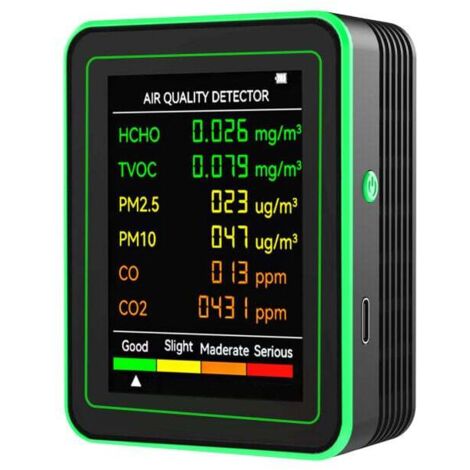 Monitor de calidad del aire 6 en 1, detector multifuncional para PM2.5, PM10, CO, CO2, HCHO y TVOC