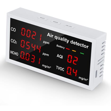 Monitor de calidad del aire, detector de calidad del aire interior CO2 HCHO AQI TVOC, monitor de CO2 portátil de alta precisión, comprobador inteligente recargable de calidad del aire para el hogar, l