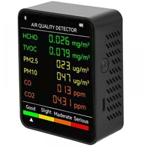 Monitor de calidad del aire multifuncional KZQ 6 en 1, PM2.5, PM10, HCHO, TVOC, CO2, CO, dióxido de carbono y formaldehído, pantalla LCD grande, portátil, para el hogar, la oficina y el hotel.