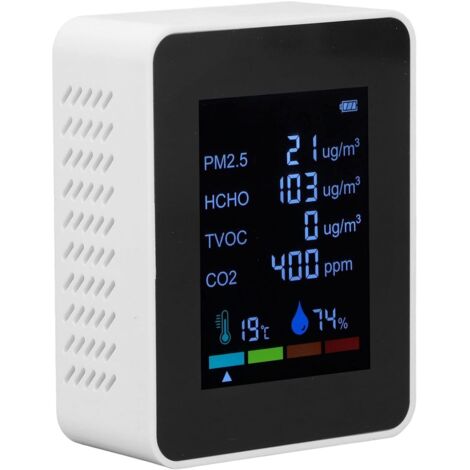 Monitor de CO2, monitor de calidad del aire 6 en 1, pantalla a color inteligente, detecta y muestra CO2, TVOC, HCHO, PM2.5, temperatura y detector de dióxido de carbono (blanco)