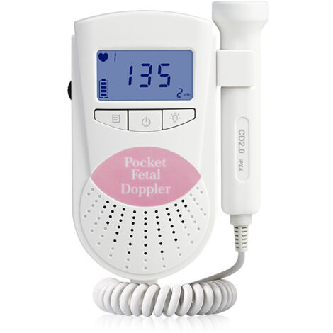 UGREAT Monitor de frecuencia cardíaca Doppler para bebés durante el embarazo, rango de medición de 50-240 BPM, detector de frecuencia cardíaca fetal de 2 MHz, rosa