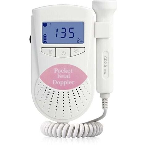 XVX Monitor de frecuencia cardíaca Doppler para bebés durante el embarazo, rango de medición de 50 a 240 lpm, detector de frecuencia cardíaca fetal de 2 MHz, color rosa
