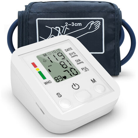 Monitor de presion arterial portatiles y para el hogar Brazalete Tipo esfigmomanometro pantalla LCD la medida precisa, Blanco, USB