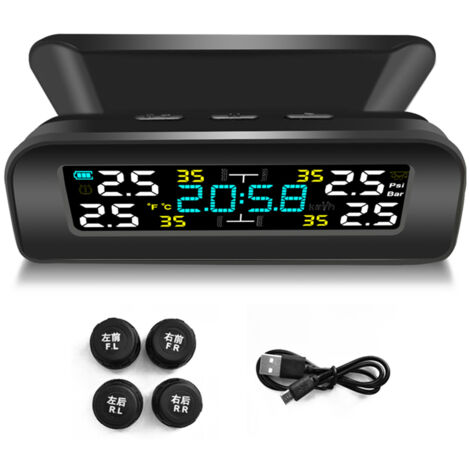 Monitor de presión de neumáticos solar universal LIFCAUSAL para automóviles, sistema TPMS de alta precisión con carga USB y medición integrada.