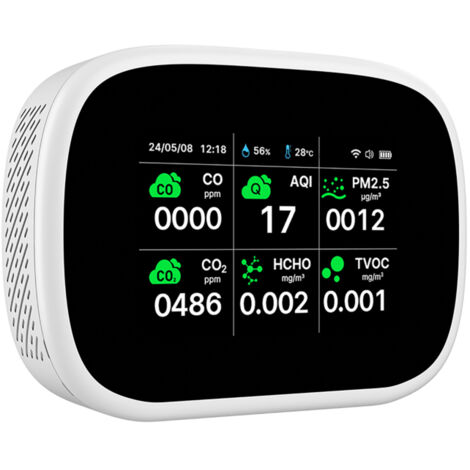 Monitor della qualità dell'aria WiFi 11 in 1, misura umidità, AQI, CO, CO₂, HCHO, PM2.5, PM10, temperatura