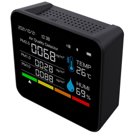 Monitor di qualità dell'aria Bluetooth 9 in 1: rilevatore di CO2, VOC, HCHO, PM2.5/1.0/10, temperatura, umidità, controllo app con allarme