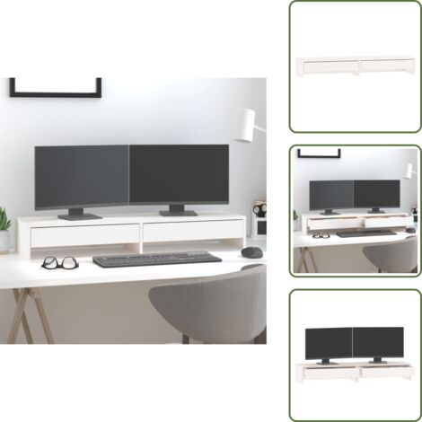 Monitor in legno - vidaXL Supporto per Monitor Bianco 100x27x15 cm Legno Massello di Pino - Supporto per computer