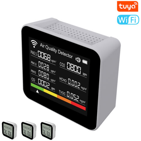 Monitor intelligente della qualità dell'aria Tuya 20 in 1 con rilevatore di CO2/CO2/TVOC/HCHO/PM2.5/PM1.0/PM10/temperatura/umidità/ora/data/allarme