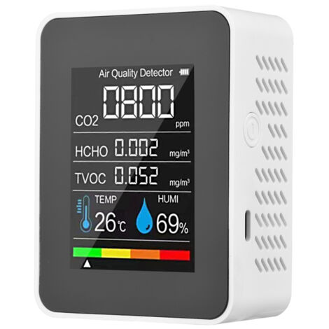 Monitor portatile 5 in 1 per la qualità dell'aria, rilevatore di CO2 con allarme, display LCD