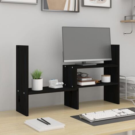Monitor Stand Black (39-72)x17x43 cm Solid Wood Pine vidaXL