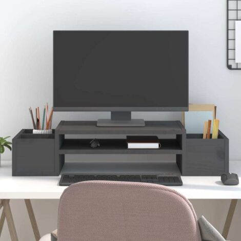 Monitor Stand Grey 70x27.5x15 cm Solid Wood Pine vidaXL