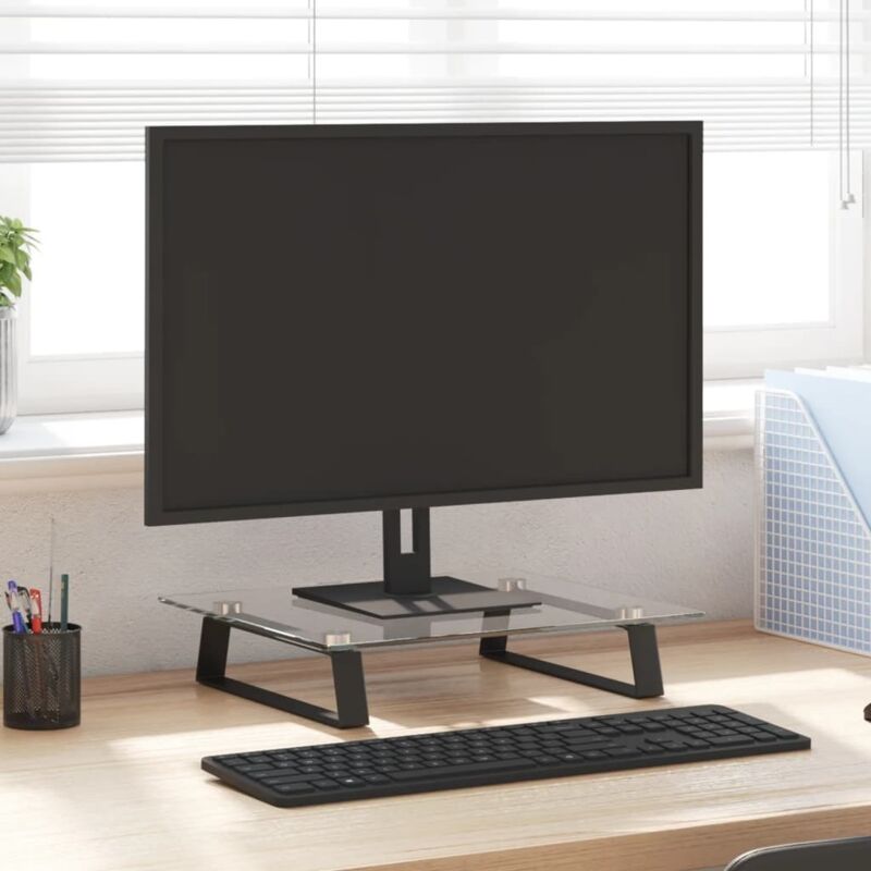 Monitor Stand Black 40x35x8 cm Tempered Glass and Metal vidaXL