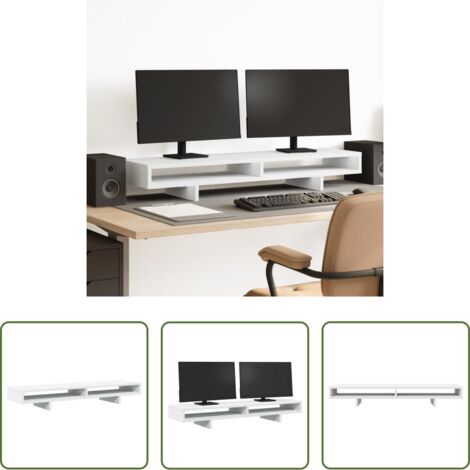 Monitor stand -  Supporto per Monitor Bianco 100x27x15 cm Legno Massello di Pino