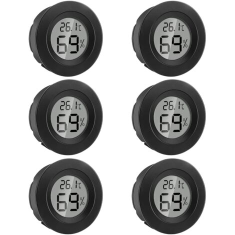 Monitor termometro igrometro LCD, 6 pezzi Mini indicatore digitale di temperatura e umidità Termometro interno ed esterno per casa, ufficio, cameretta per bambini, serra (rotondo nero)