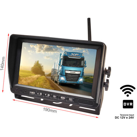 Monitor Wireless Ricevitore Professionale DVR Registratore 4 Canali 12V 24V Per Camion Tir 7 Pollici