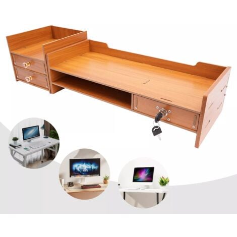 Monitorständer aus Holz Schreibtischaufsatz Mit Schloss l 65.52013.5 Cm l Monitorerhöhung Monitor Organizer Halter mit Stauraum,für Computer,Laptop