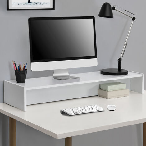 Monitorständer Flensberg 100x27x15 cm Monitorregal Weiß en.casa