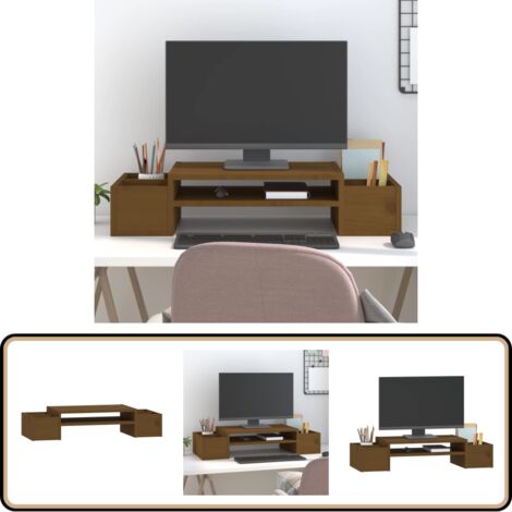 Monitorständer Honigbraun 70x27,5x15 cm Massivholz Kiefer - Monitorständer - Holzmöbel - Schreibtischorganisator - Kiefernholzmöbel - Ergonomischer Monitorstand