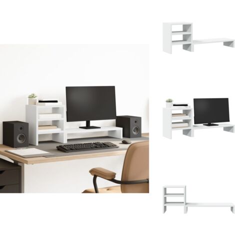 Monitorständer mit Schreibtisch-Organizer Weiß Holzwerkstoff - Monitorständer - Monitor Ständer - Monitorerhöhung - Monitorständer Schreibtisch