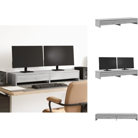 Monitorständer mit Schubladen Grau Sonoma 100x27x15 cm - Monitorständer - Monitor Ständer - Monitorerhöhung - Monitorständer Schreibtisch