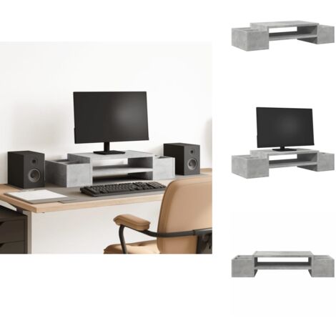 Monitorständer mit Stauraum Betongrau 70x27x15 Holzwerkstoff - Monitorständer - Monitor Ständer - Monitorerhöhung - Monitor Erhöhung