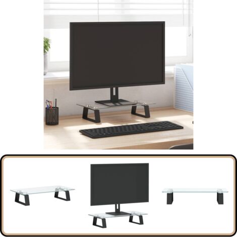 Monitorständer Schwarz 40x20x8 cm Hartglas und Metall - Monitorständer - Computerständer - Laptopständer - Ergonomie - Bürobedarf
