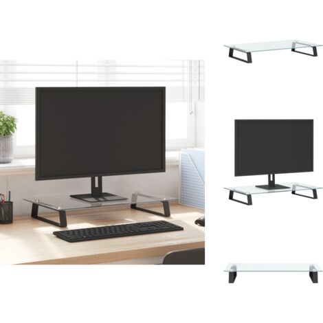 Monitorständer Schwarz 60x35x8 cm Hartglas und Metall - Monitorständer - Computerständer - Laptopständer - Bürobedarf - Ergonomie