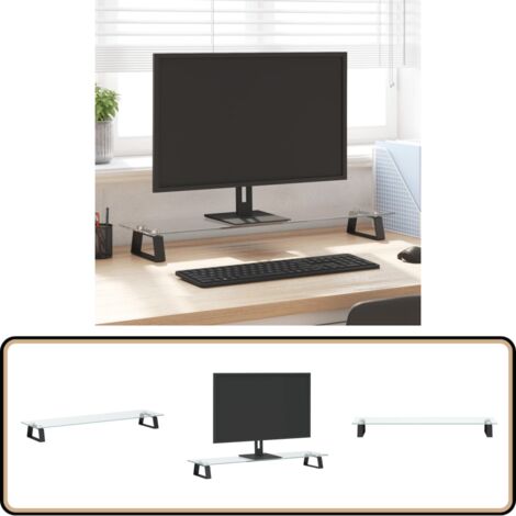 Monitorständer Schwarz 80x20x8 cm Hartglas und Metall - Monitorständer - Laptopständer - PC-Zubehör - Bürobedarf - Ergonomie