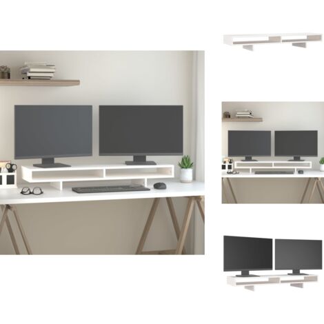 Monitorständer Weiß 100x27x14 cm Massivholz Kiefer - Monitorständer - Holzmöbel - Schreibtischorganisator - Kiefernholzmöbel - Ergonomischer Monitorstand