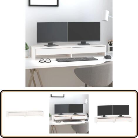 Monitorständer Weiß 100x27x15 cm Massivholz Kiefer - Monitorständer - Holzmöbel - Schreibtischorganisation - Ergonomischer Standfuß - Kiefernholzmöbel