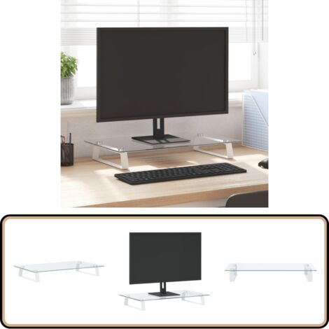 Monitorständer Weiß 60x35x8 cm Hartglas und Metall - Monitorständer - Computerständer - Laptopständer - Bürobedarf - Ergonomie