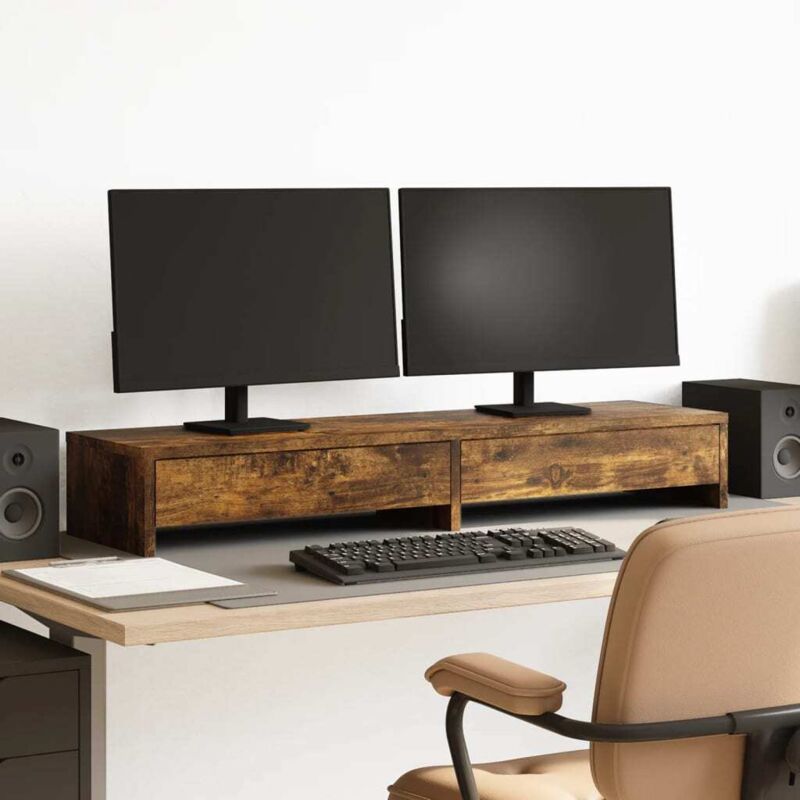 Monitorständer Mit Schubladen Räuchereiche 100x27x15 Cm Vidaxl