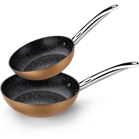 Monix Copper – Set di 2 padelle effetto rame, 20 – 24 cm, alluminio forgiato antiaderente con particelle di titanio, per tutti i tipi di cottura, anche a induzione.