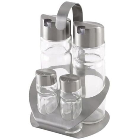 Monix Sabor - Menage, dispenser olio e aceto con sale e pepe shaker, acciaio inossidabile e vetro, 4 parti
