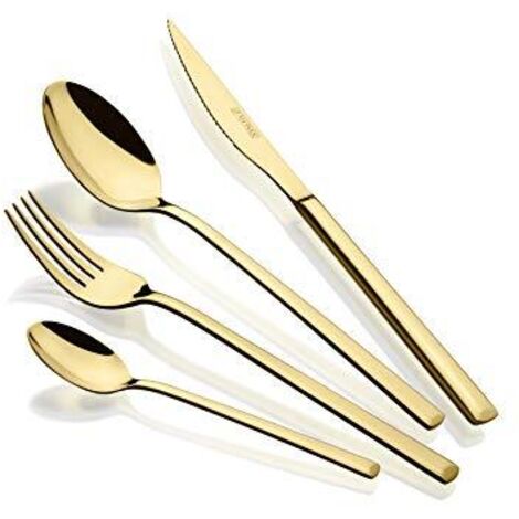 Monix Verona Gold - Set di posate da 24 pezzi, in acciaio inox 18/10, design moderno e moderno, finitura lucida dorata, spessore 3 mm (6 persone)