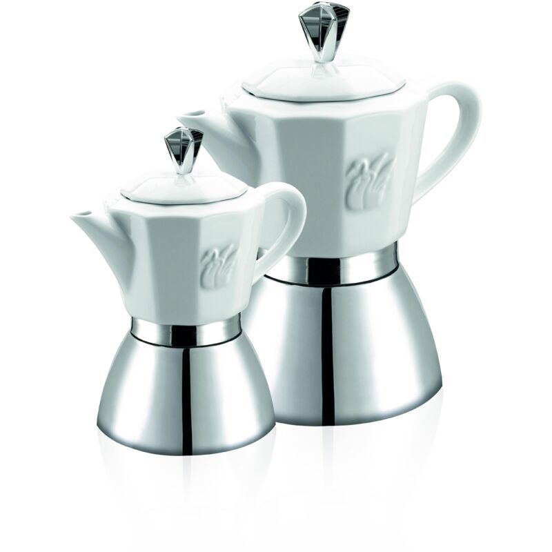 Espressokocher 4/2 Tassen Edelstahl/Porzellan