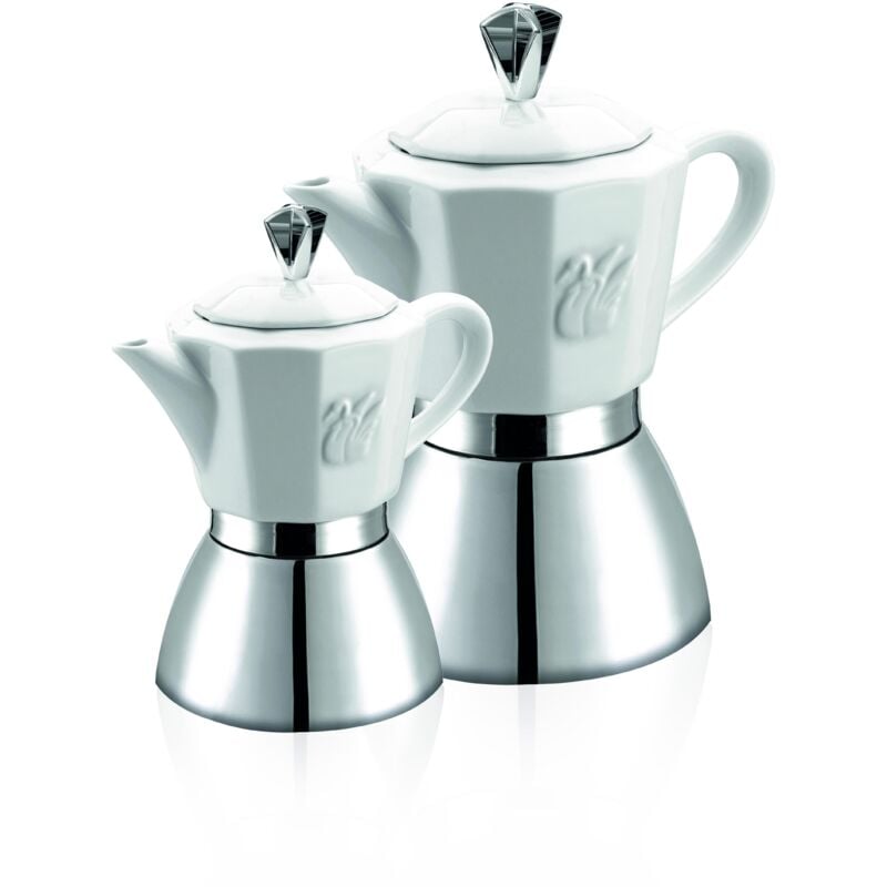 Unbekannt - Espressokocher 8/4 Tassen Edelstahl/Porzellan