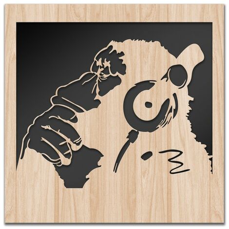 MONKEY BANKSY - Quadro arredo LASERCUT composito Legno e PVC  60x60cm