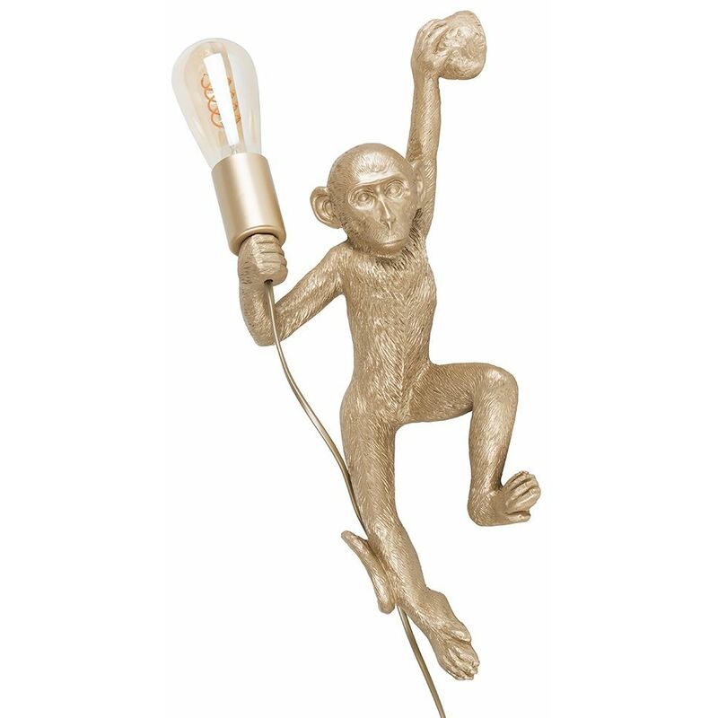 Minisun - Monkey Holding A Light Vintage Wall Light With Amber Tinted Pear Shaped Bulb - Gold