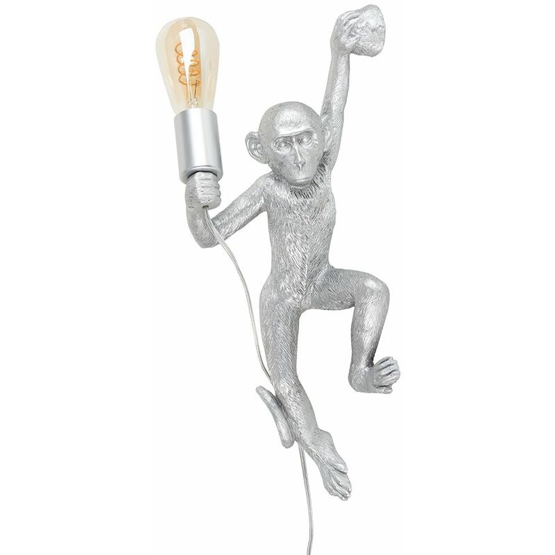 Minisun - Monkey Holding A Light Vintage Wall Light With Amber Tinted Pear Shaped Bulb - Silver